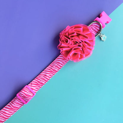 Collar para perros con flor tul fucsia neón - Cebra rosado