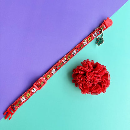 Collar para gatos con flor tul de Navidad gatuna