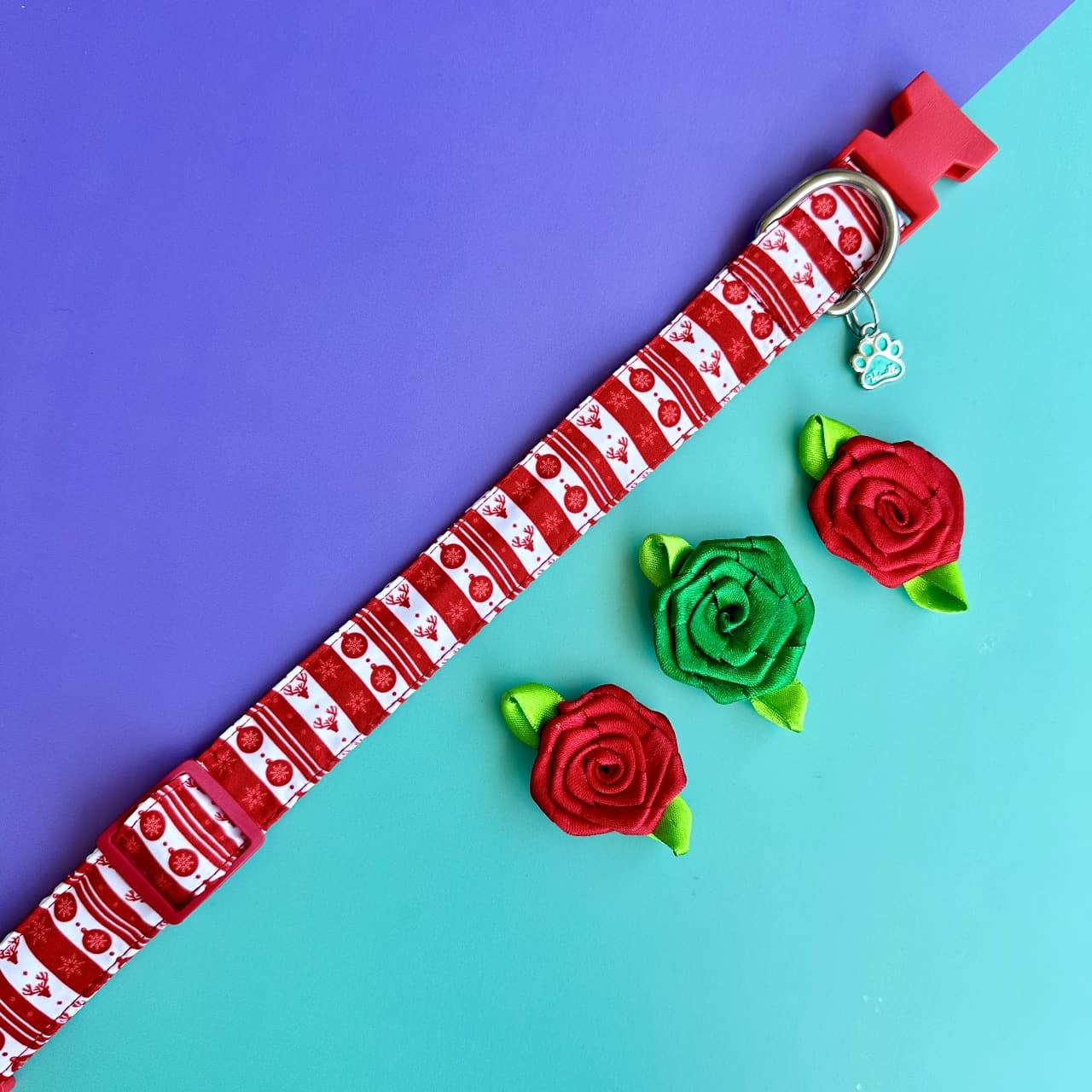 Collar para perros con rosas de Navidad clásica 1