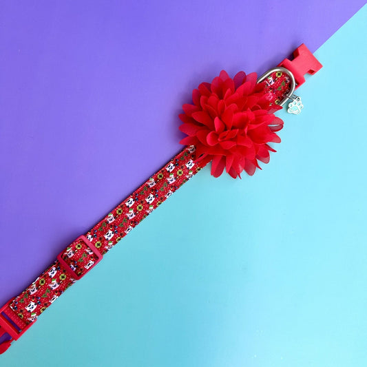 Collar para perros con flor seda de Navidad gatuna