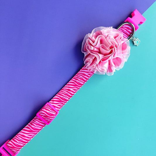 Collar para perros con flor tul rosado - Cebra rosado