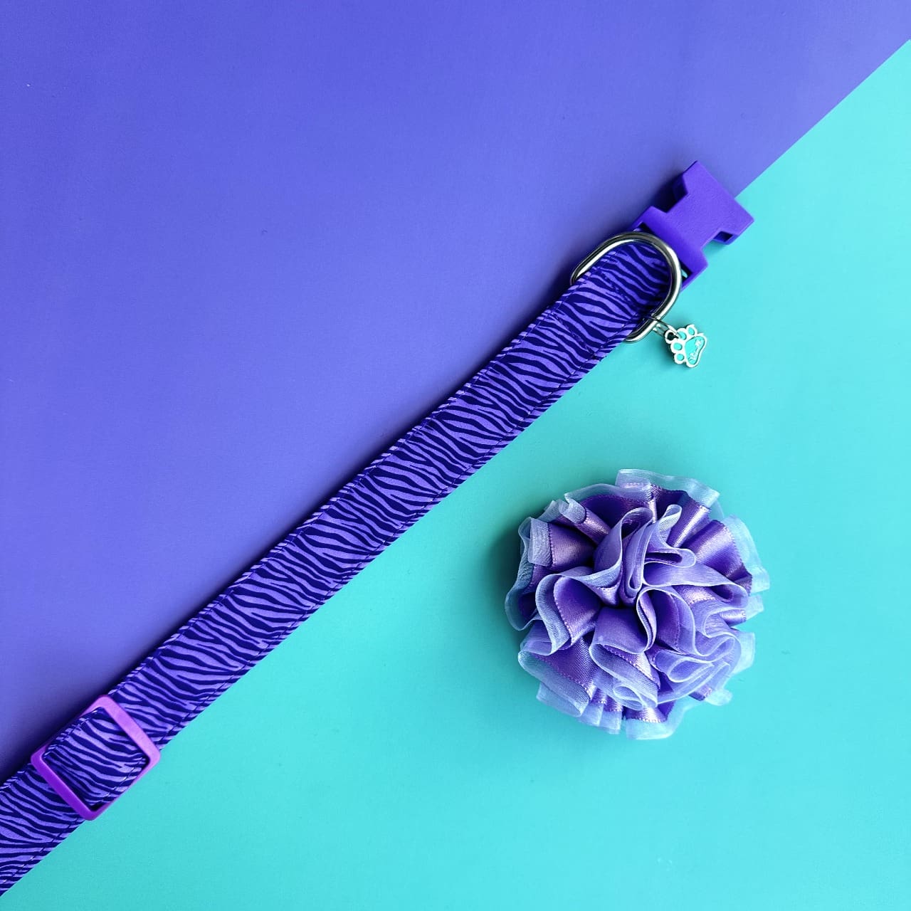 Collar para perros con flor tul lila- Cebra lila (Copia)