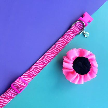 Collar para perros con flor tul rosado neón - Cebra rosado