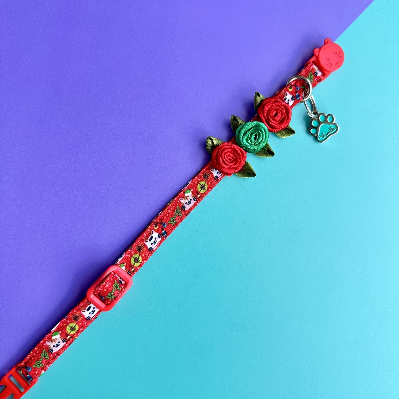 Collar para gatos con rosas Navidad gatuna