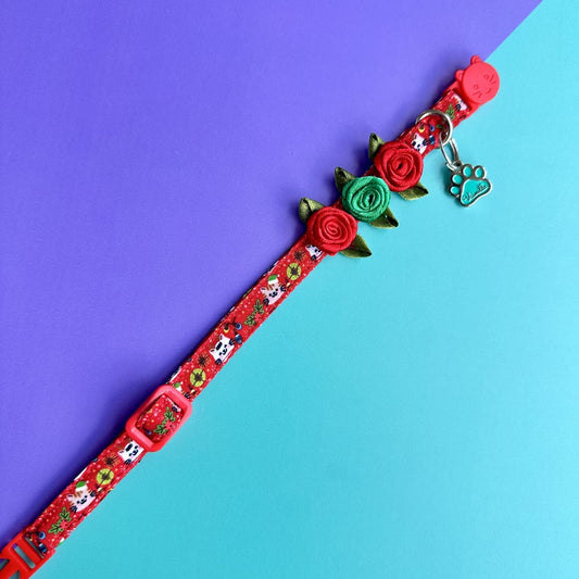 Collar para gatos con rosas Navidad gatuna