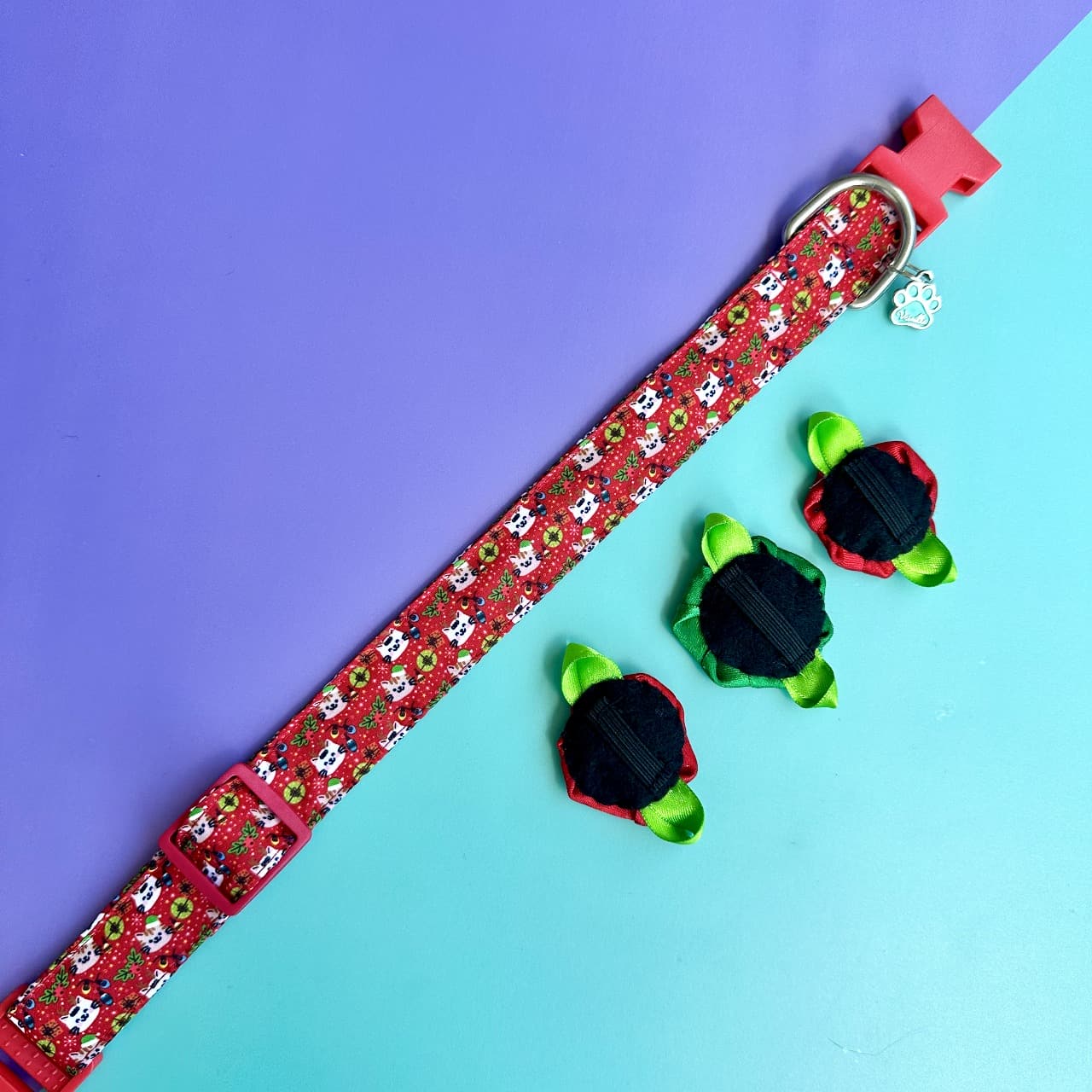 Collar para perros con rosas de Navidad gatuna