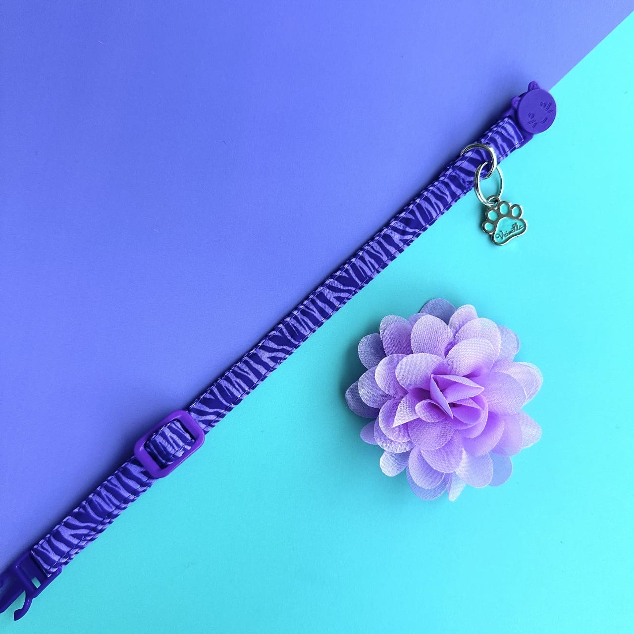 Collar para gatos con flor seda rosado lila - Cebra lila