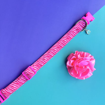 Collar para perros con flor tul rosado neón - Cebra rosado