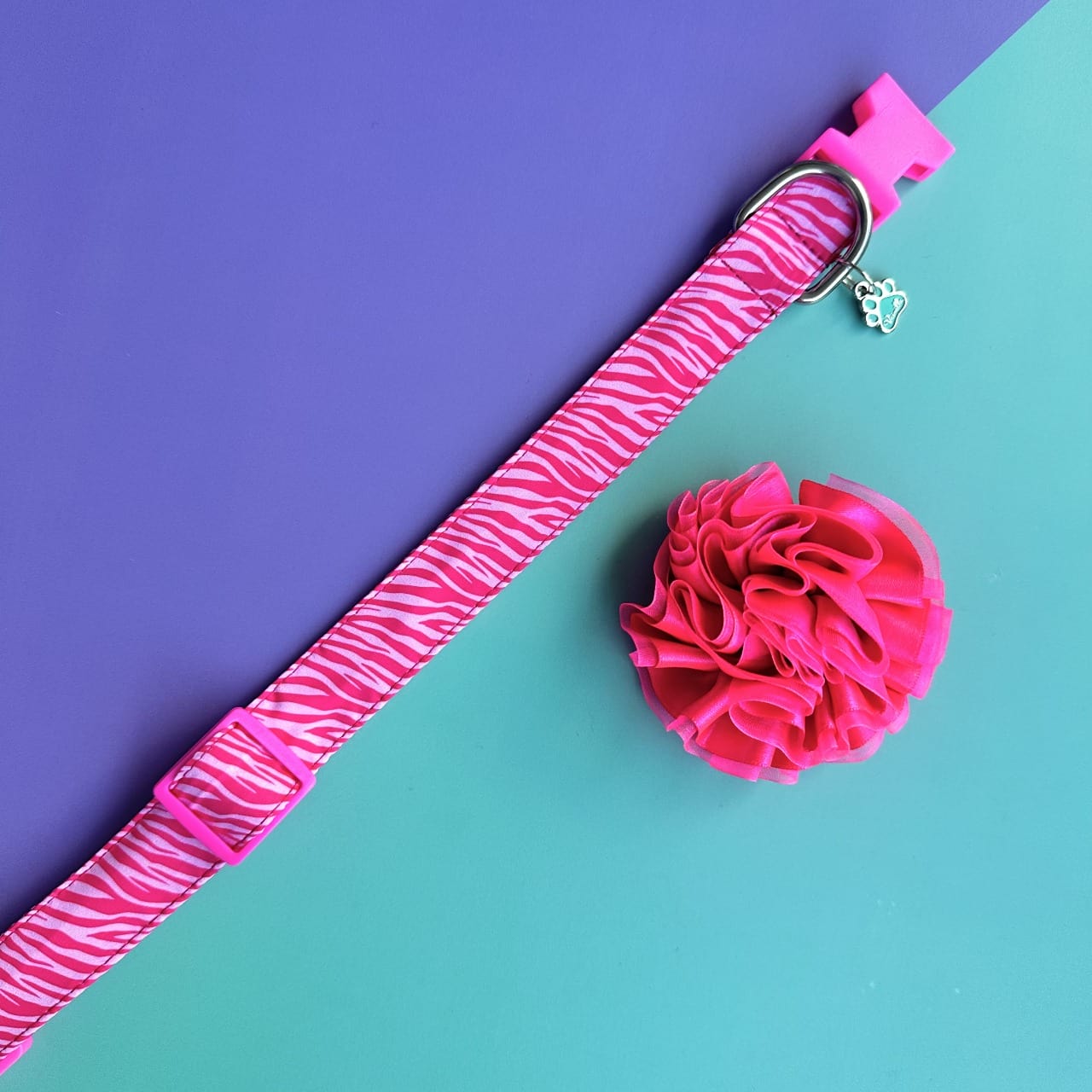 Collar para perros con flor tul fucsia neón - Cebra rosado