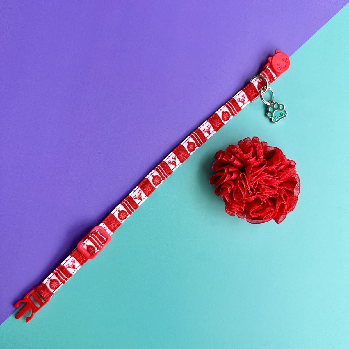 Collar para gatos con flor tul de Navidad clásica