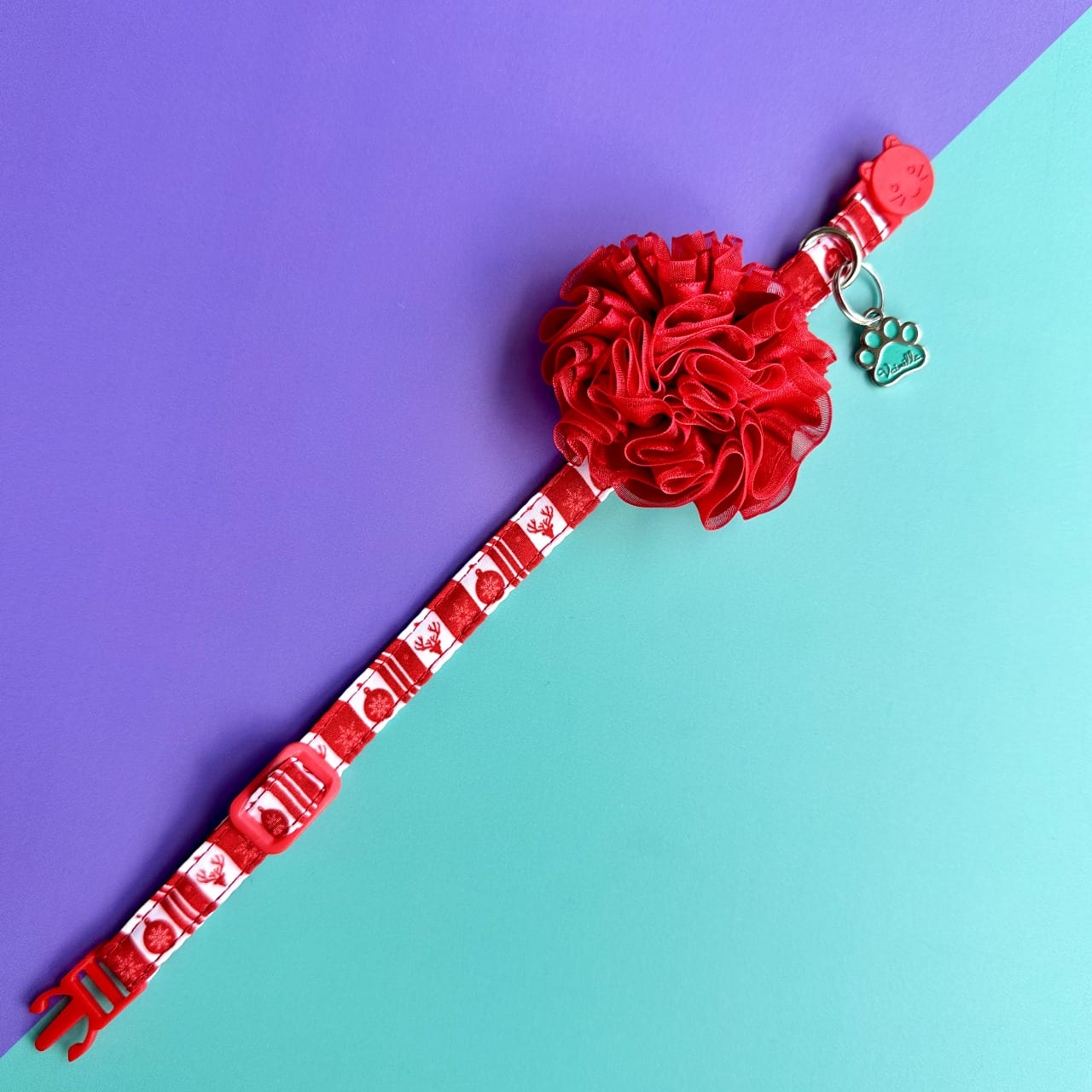 Collar para gatos con flor tul de Navidad clásica