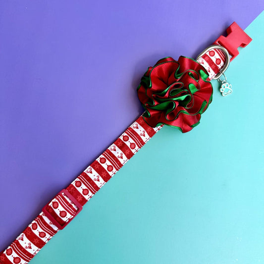 Collar para perros con flor bicolor Navidad clásica