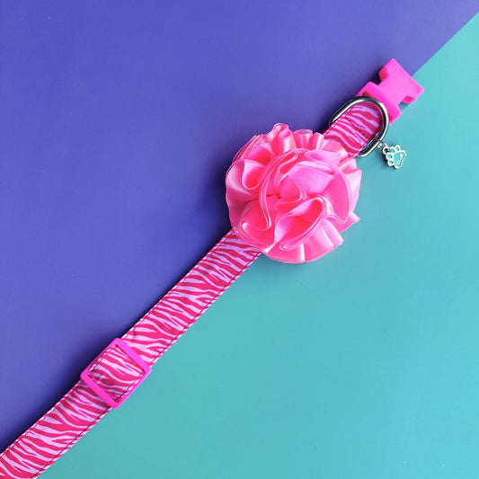 Collar para perros con flor tul rosado neón - Cebra rosado