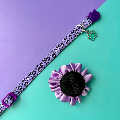 Collar para gatos con flor bicolor morado y lila - Animal print
