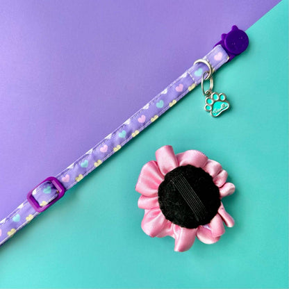 Collar para gatos con flor bicolor lila y rosado - Corazones