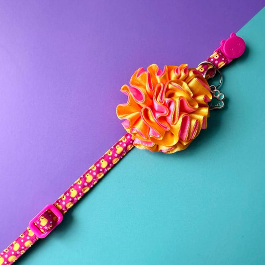 Collar para gatos con flor bicolor amarillo y rosado neón - Patos