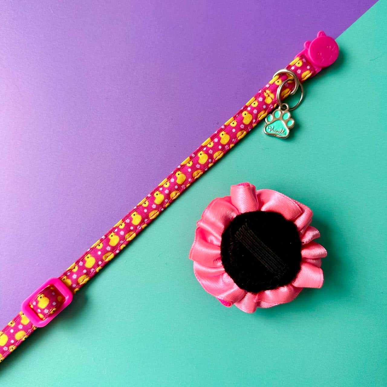 Collar para gatos con flor bicolor fucsia neón y rosado neón - Patos