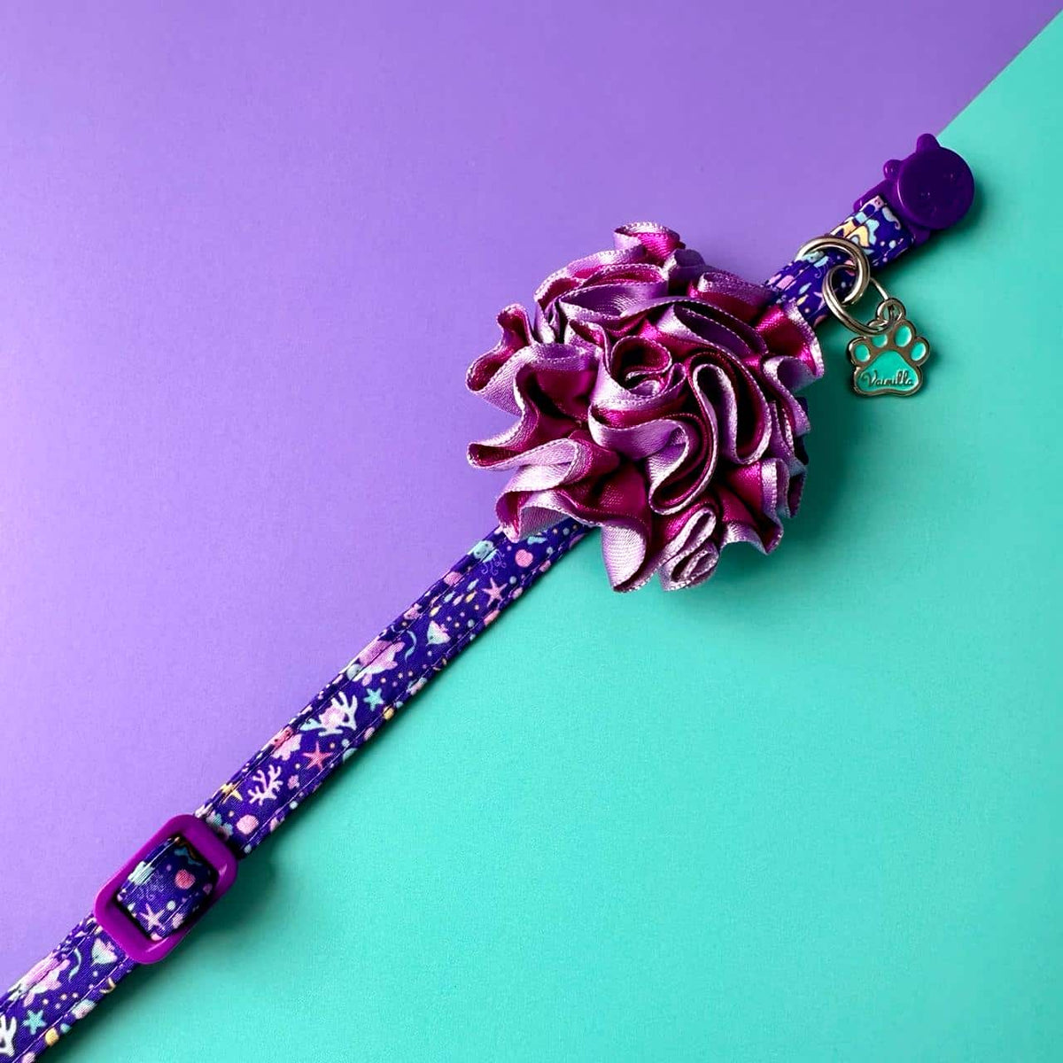 Collar para gatos con flor bicolor morado y lila - Océano