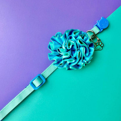 Collar para gatos con flor bicolor turquesa y aguamarina
