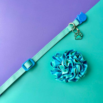 Collar para gatos con flor bicolor turquesa y aguamarina