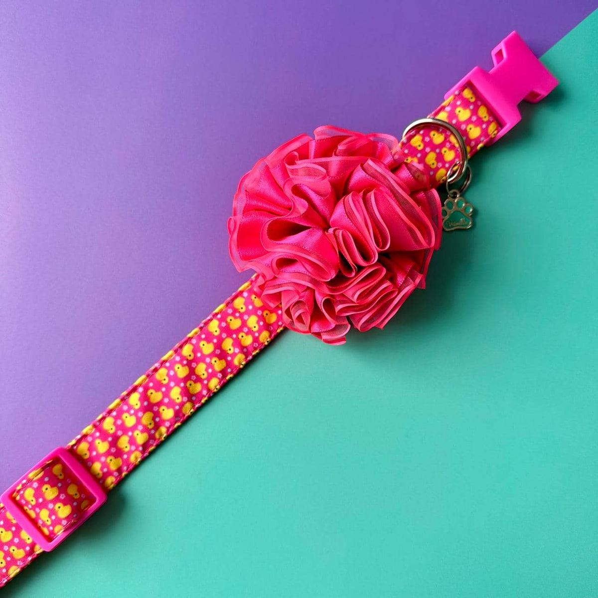 Collar para perros Patos con flor tul fucsia neón
