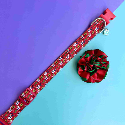 Collar para perros con flor bicolor Navidad gatuna