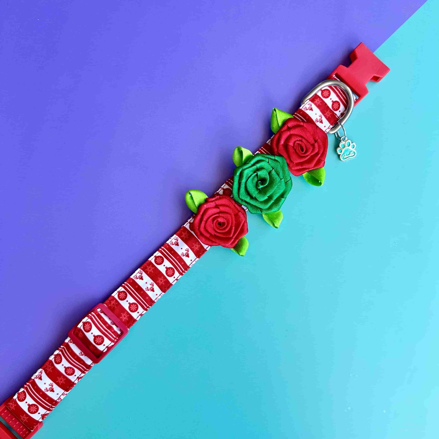 Collar para perros con rosas de Navidad clásica 1