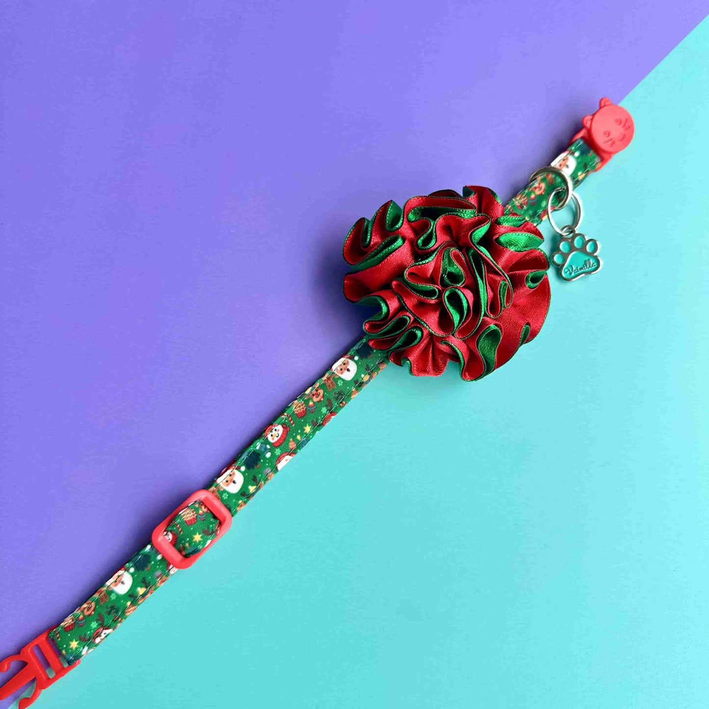 Collar para gatos con flor bicolor de Navidad magia navideña