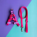 Arnés para perros en goma impermeable step in fucsia y lila con correa