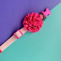 Collar para perros en goma impermeable rosado con flor tul fucsia neón