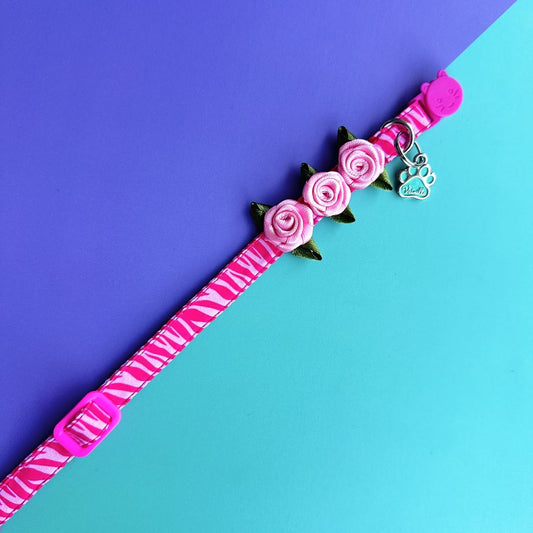 Collar para gatos con rosas Cebra fucsia 1