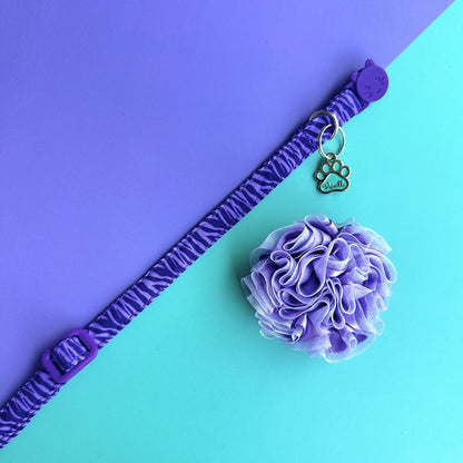 Collar para gatos Cebra lila con flor tul lila