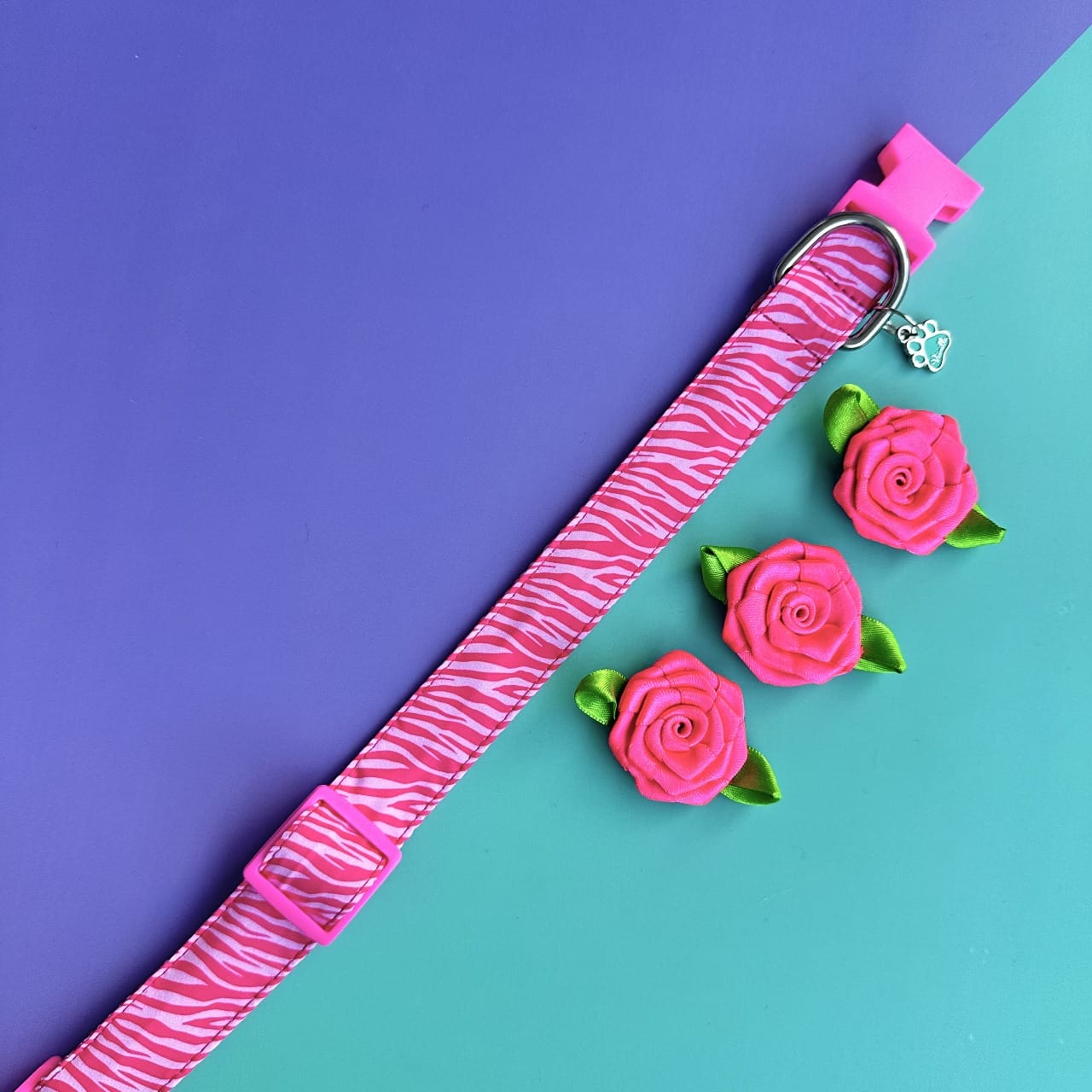 Collar para perros con rosas Cebra rosado 2