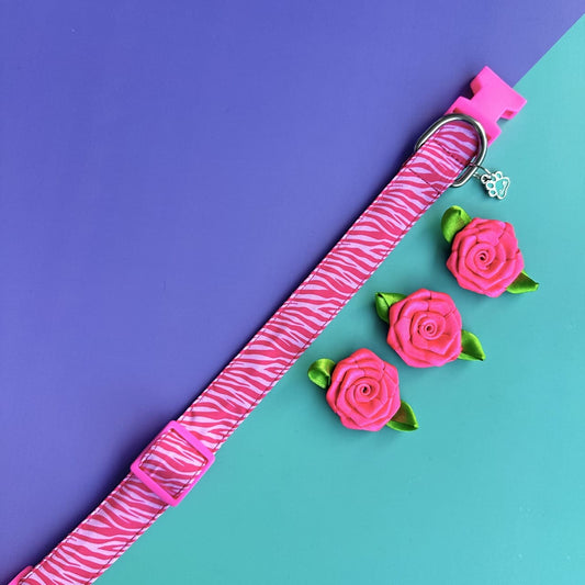 Collar para perros con rosas Cebra rosado 2