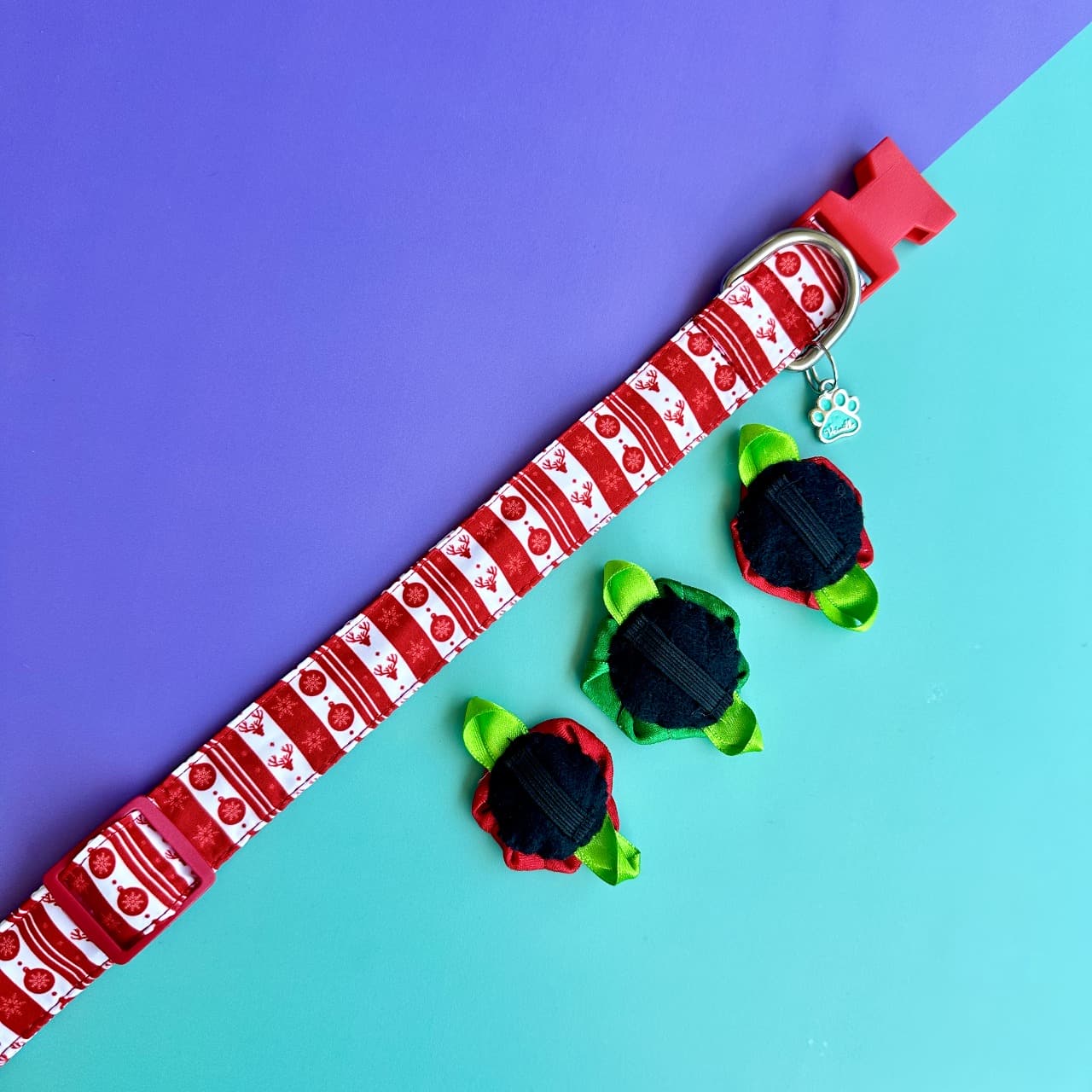 Collar para perros con rosas de Navidad clásica 1