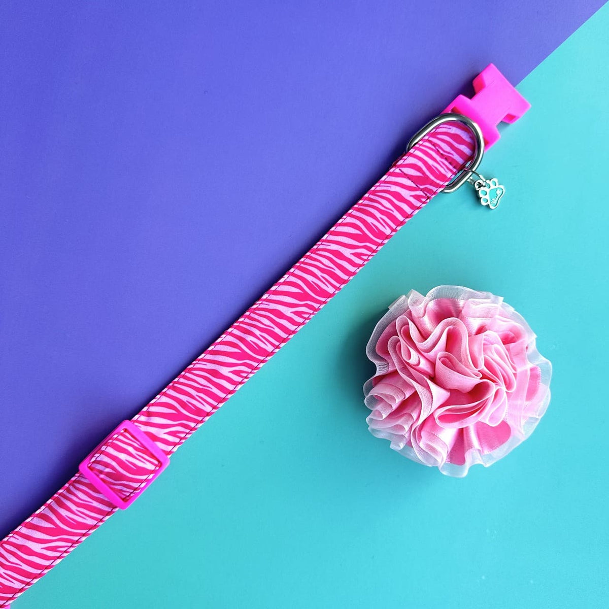 Collar para perros con flor tul rosado - Cebra rosado
