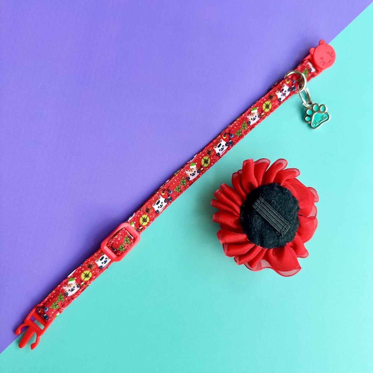 Collar para gatos con flor tul de Navidad gatuna