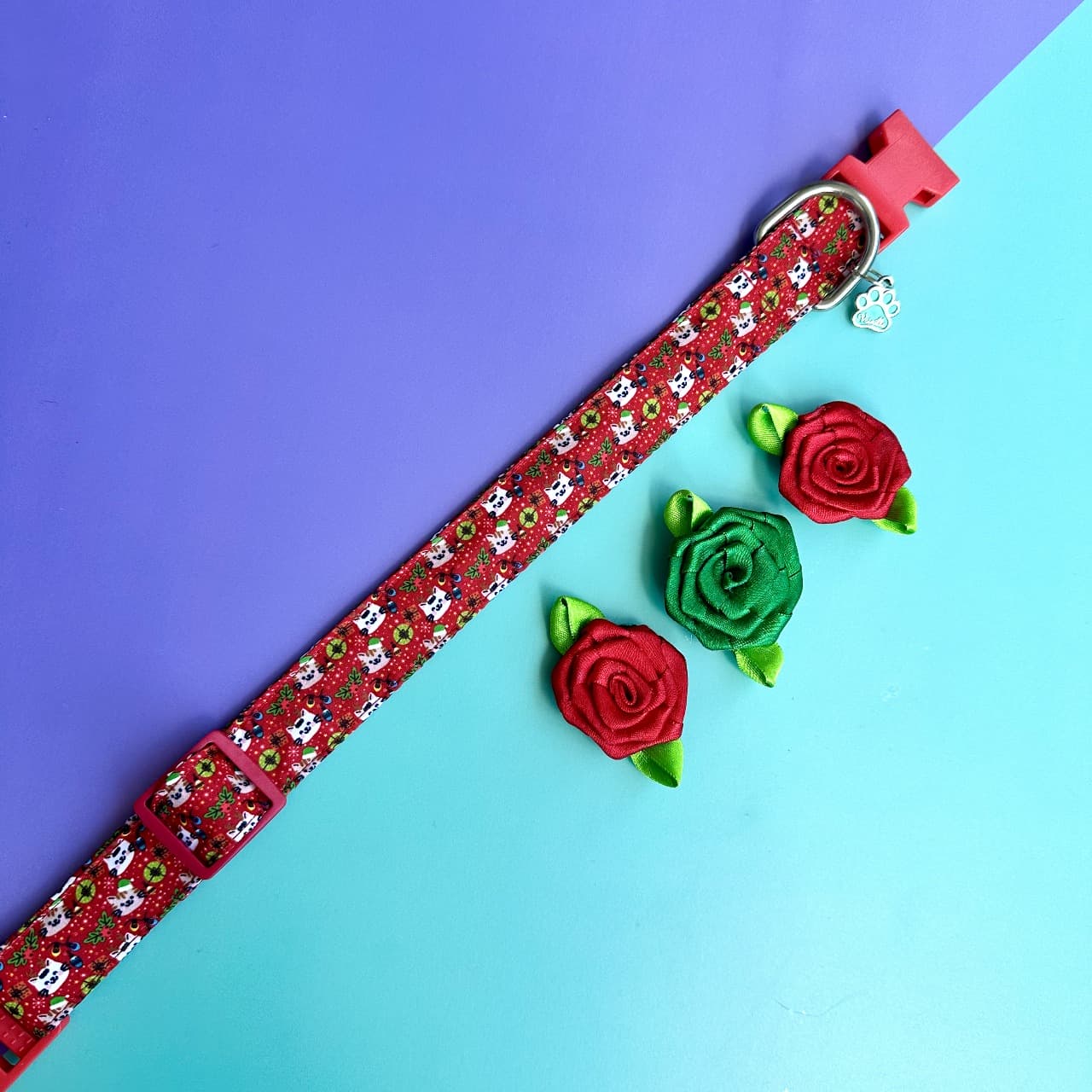 Collar para perros con rosas de Navidad gatuna