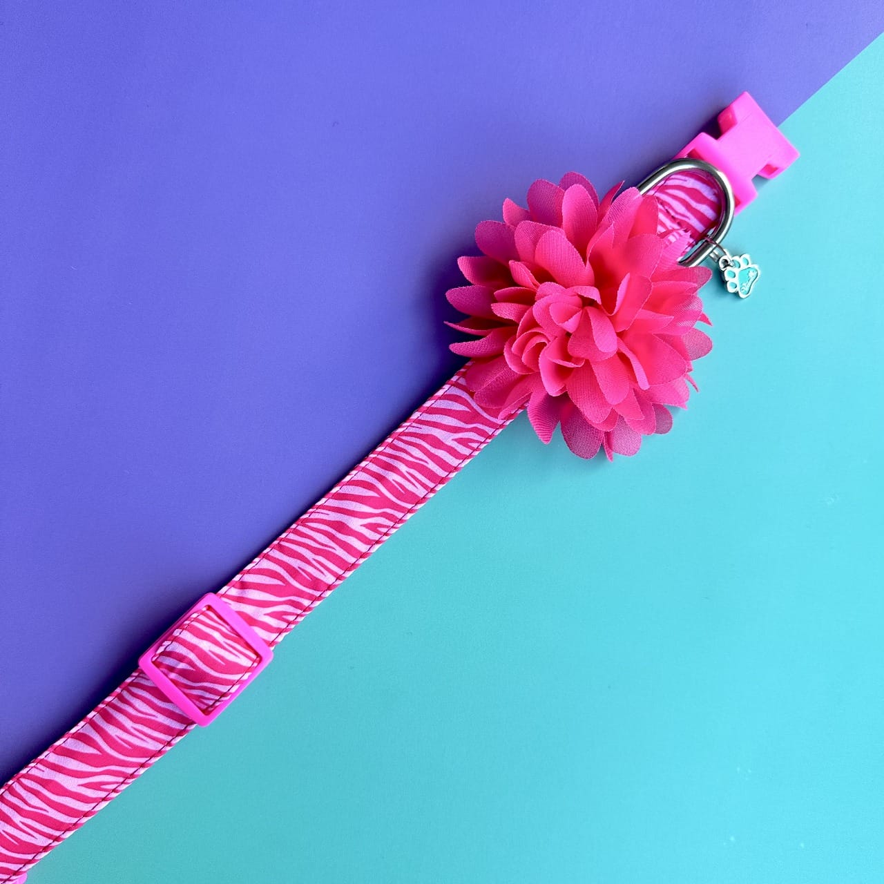 Collar para perros con flor seda - Cebra fucsia