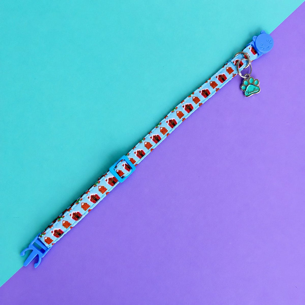 Collar para gatos Dulce Navidad azul claro con broche de seguridad