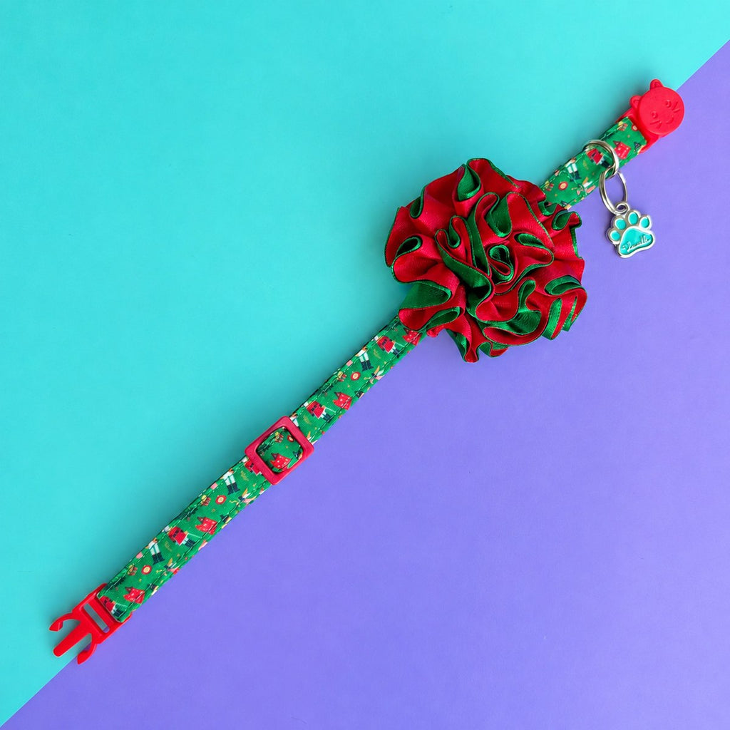 Collar para gatos Cascanueces con flor bicolor roja y verde