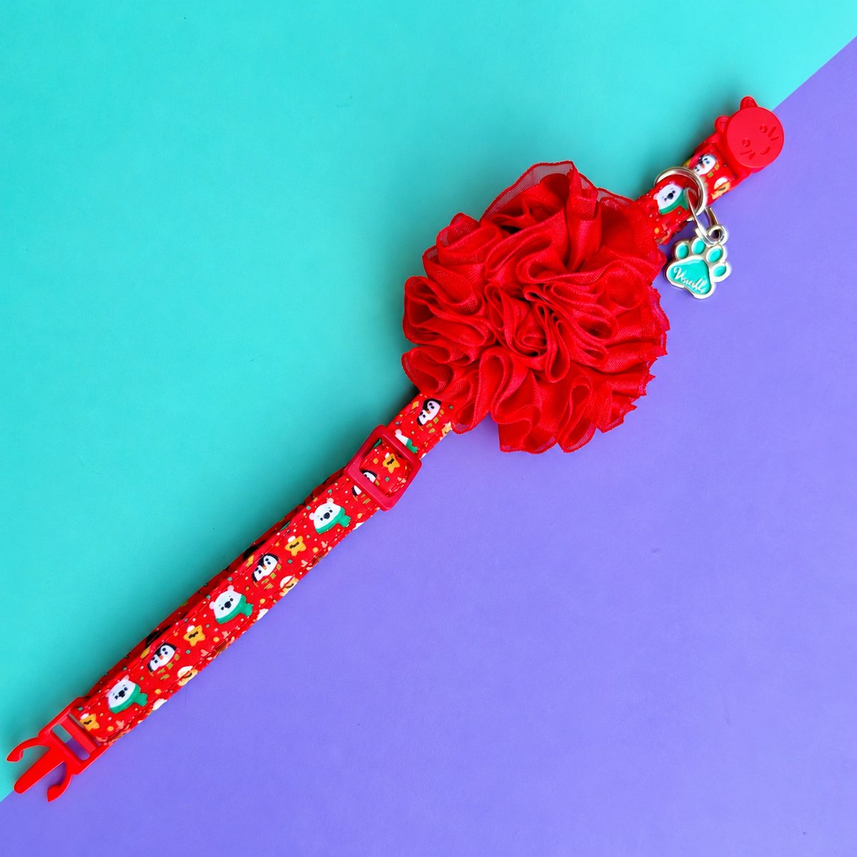 Collar para gatos con flor tul de Navidad Magia Polar Roja
