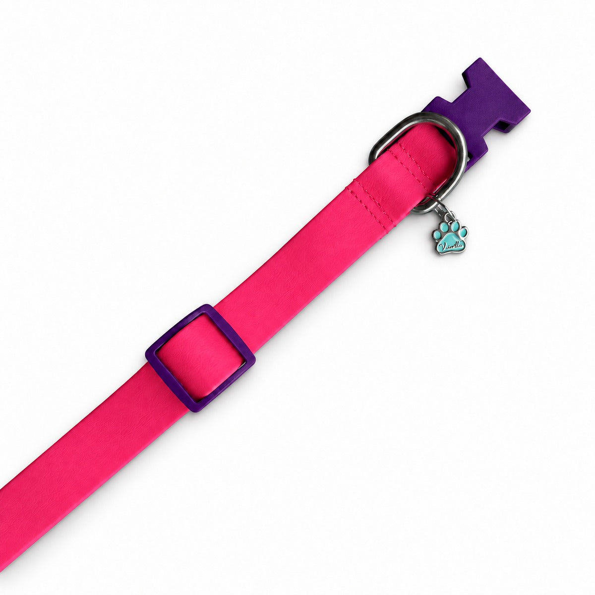 Collar para perros en goma impermeable fucsia con morado
