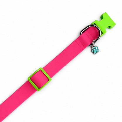 Collar para perros en goma impermeable fucsia con verde neón