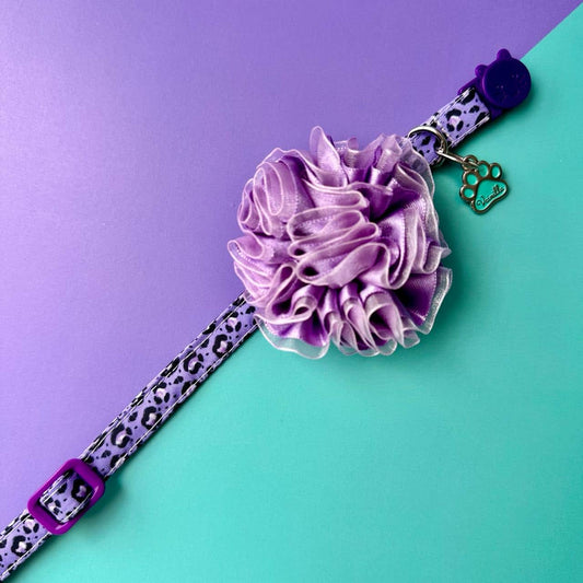 Collar para gatos Animal print con flor tul lila