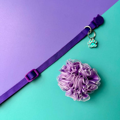 Collar para gatos Morado con flor tul lila