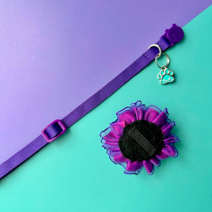 Collar para gatos Morado con flor tul morada