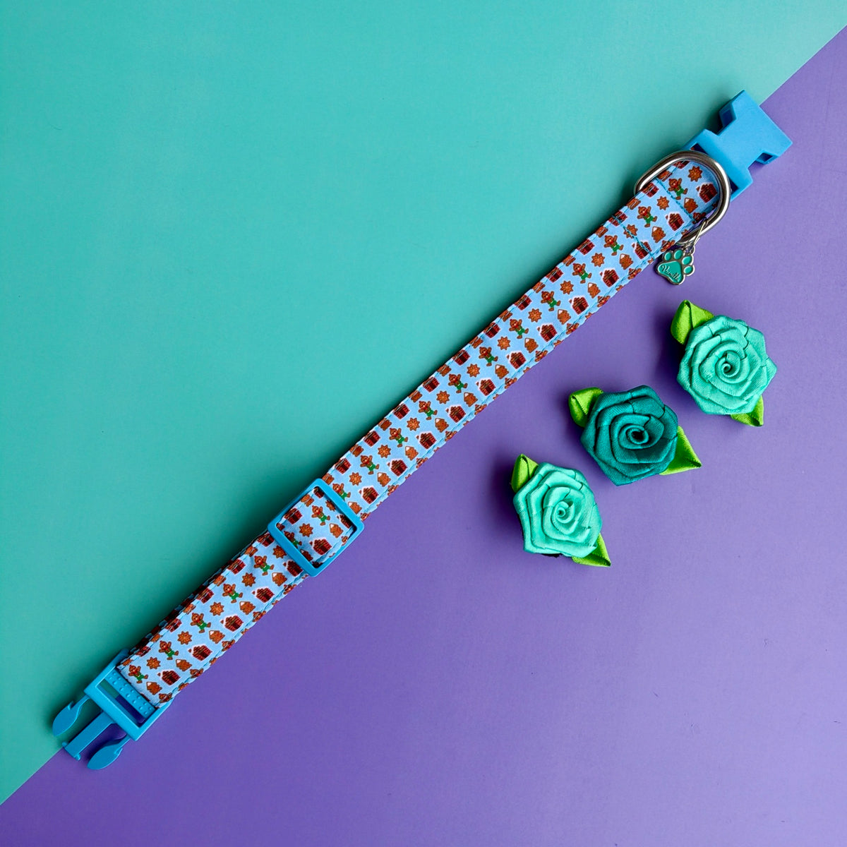 Collar para perro con rosas Dulce Navidad y rosas desmontables