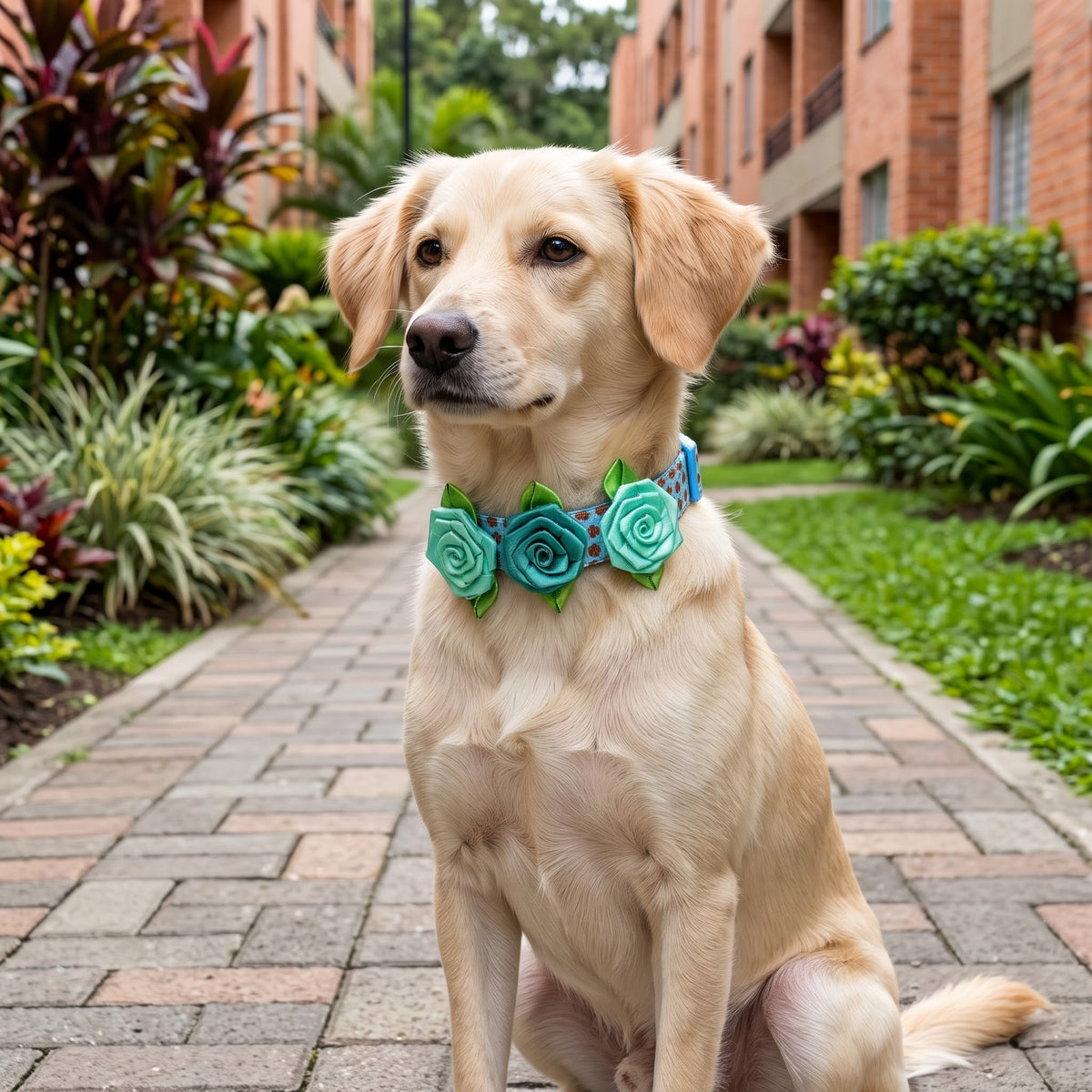 Perrita con collar de rosas Dulce Navidad