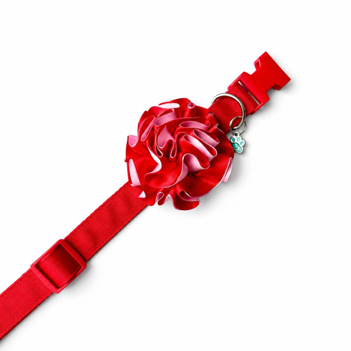 Collar para perros con flor bicolor roja y rosada